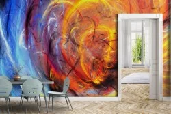 Modern wallpaper painted abstract colors red blue