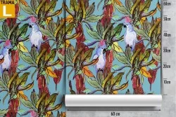 Tropical leaves and parrots pattern wallpaper.