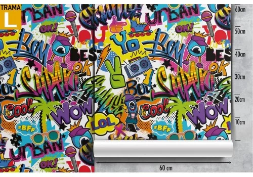 Carta da Parati scritte pop urban bambini. 2