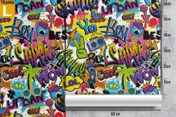 Wallpaper with urban pop writings for children.