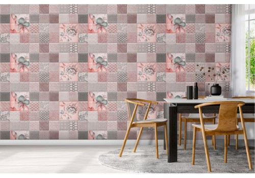 Wallpaper surface tiles geometry and vintage flowers.