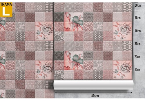 Carta da Parati superficie mattonelle geometrie e fiori vintage. 2