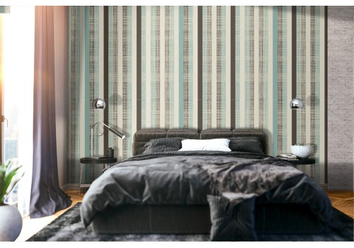 Wallpaper with worn stripes, 1970s decoration.