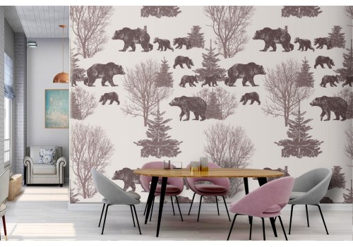 Wallpaper family of stylized bears decoration.