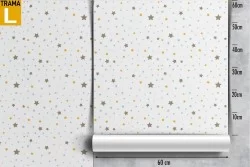 Wallpaper with stylized stars and polka dot pattern for children.