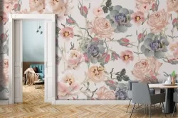 Carta da Parati rose fiori vintage pattern.