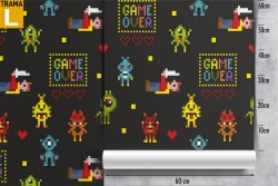 Wallpaper of arcade game characters for children.
