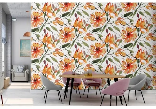 Carta da Parati fiori arancione natura pattern.