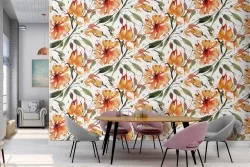 Orange flowers nature pattern wallpaper.