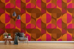 Wallpaper stripes and circles 70s vintage pattern.