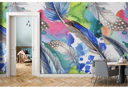 Wallpaper modern decoration feathers pattern.