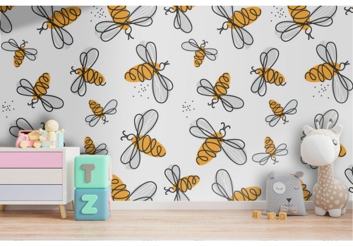 Stylized bees wallpaper decoration for children.