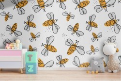 Stylized bees wallpaper decoration for children.