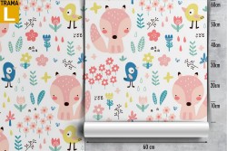 Carta da Parati animali e fiori stilizzati bambini.