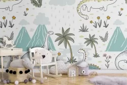 Carta da Parati dinosauri decorazione bambini.