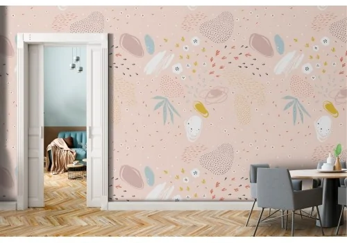 Carta da Parati foglie e forme astratte pattern.