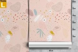 Wallpaper with leaves and abstract shapes pattern.