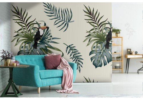 Tropical leaves and toucan nature pattern wallpaper.