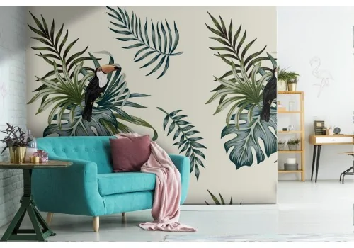 Tropical leaves and toucan nature pattern wallpaper.