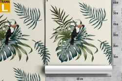 Carta da Parati foglie tropicali e tucano natura pattern.