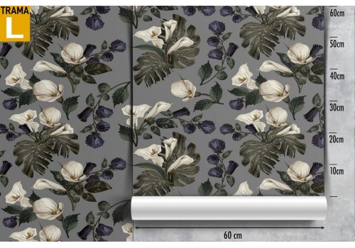 Carta da Parati fiori bianchi e foglie pattern natura. 2