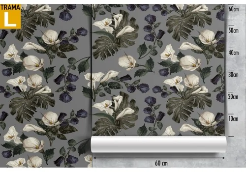 Carta da Parati fiori bianchi e foglie pattern natura. 2