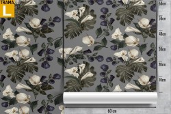 Carta da Parati fiori bianchi e foglie pattern natura.