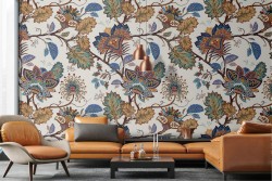 Vintage nature pattern wallpaper with leaves and flowers.