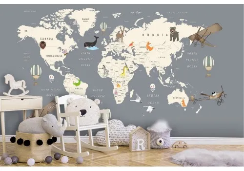 Carta da Parati mappamondo con animali e veicoli 2