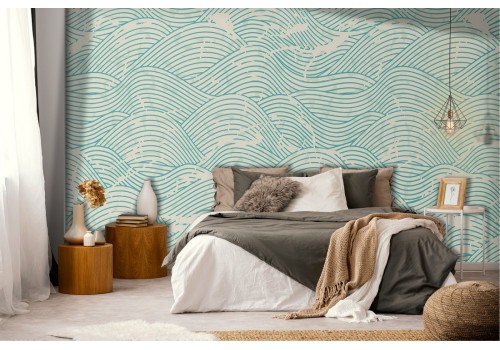 Stylized wave wallpaper with worn effect pattern.