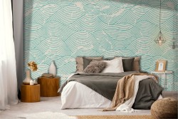 Stylized wave wallpaper with worn effect pattern.