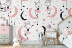 Wallpaper with ballerinas, stars and moons children's pattern.