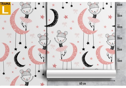 Carta da Parati ballerine con stelle e lune bambini pattern. 2