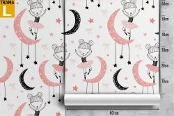 Carta da Parati ballerine con stelle e lune bambini pattern.