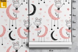 Wallpaper with ballerinas, stars and moons children's pattern.