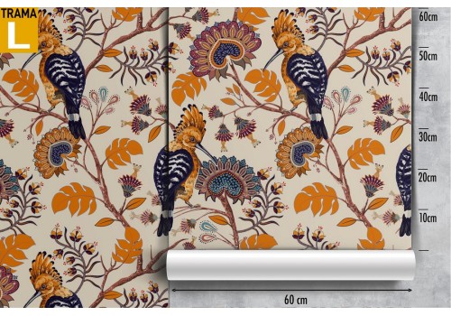 Carta da Parati foglie astratte e uccelli tropicali pattern. 2