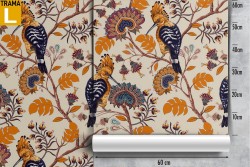 Carta da Parati foglie astratte e uccelli tropicali pattern.