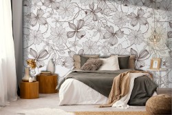 Wallpaper with stylized flowers and leaves nature pattern.