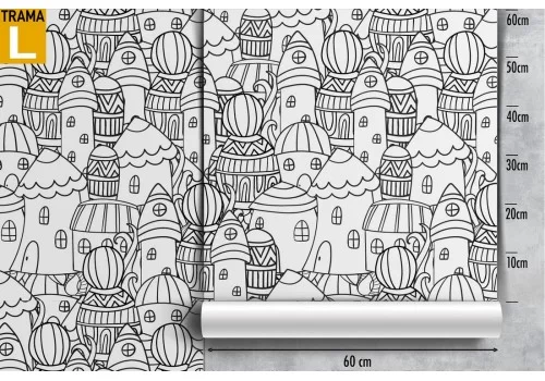 Carta da Parati case stilizzate disegno pattern bambini. 2
