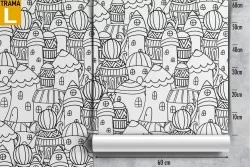 Carta da Parati case stilizzate disegno pattern bambini.