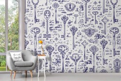 Wallpaper with keys and writings decoration vintage pattern.