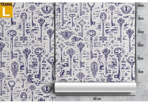 Carta da Parati chiavi e scritte decorazione pattern vintage. 2