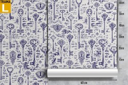Wallpaper with keys and writings decoration vintage pattern.