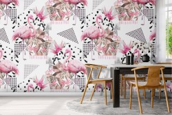 Flamingo and modern geometry pattern wallpaper.