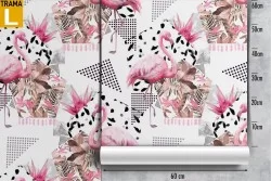 Carta da Parati fenicotteri e geometrie moderne pattern.