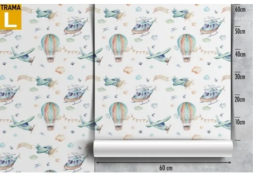 Wallpaper with airplanes and hot air balloons children's pattern. 2