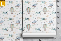 Carta da Parati aerei e mongolfiere bambini pattern.