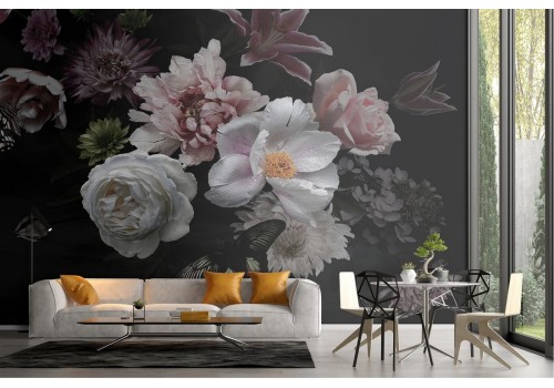 Vintage nature flowers wallpaper composition