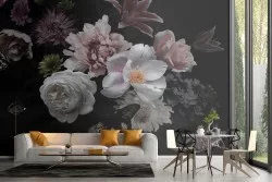 Vintage nature flowers wallpaper composition