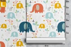 Carta da Parati elefanti animali decorazione bambini pattern.